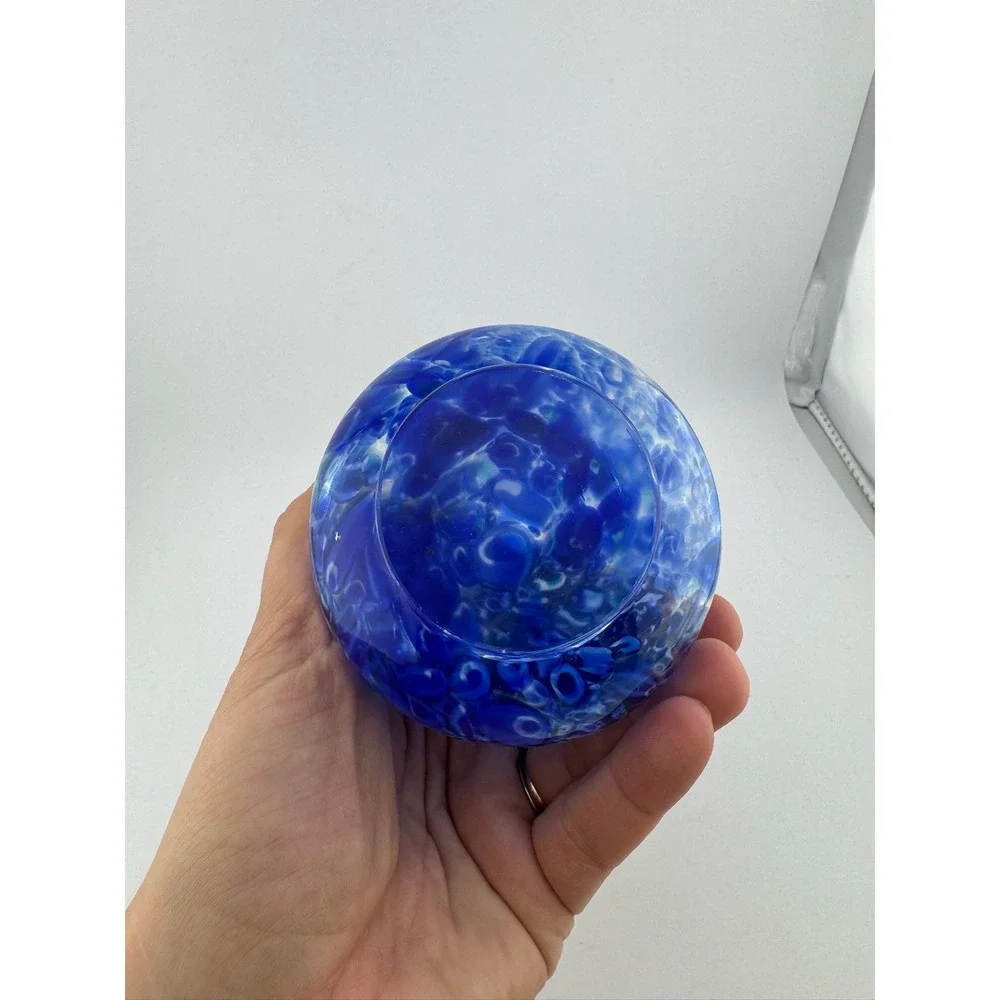 Blue Art Glass Vase Swirl‎ Design Round Home Decor Unique Small Vase